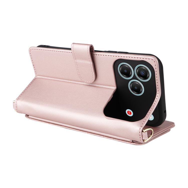 For ZTE nubia V80 Design Multifunctional 6-Card Slots Leather Phone Case with Wrist Strap