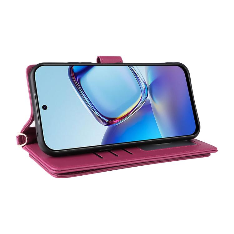 For ZTE nubia V80 Design Multifunctional 6-Card Slots Leather Phone Case with Wrist Strap