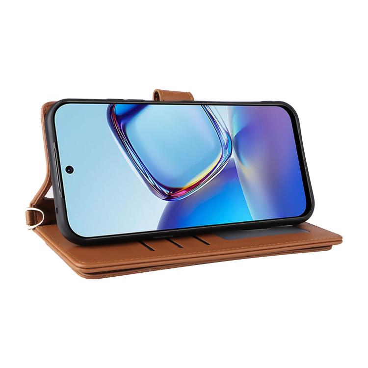 For ZTE nubia V80 Design Multifunctional 6-Card Slots Leather Phone Case with Wrist Strap