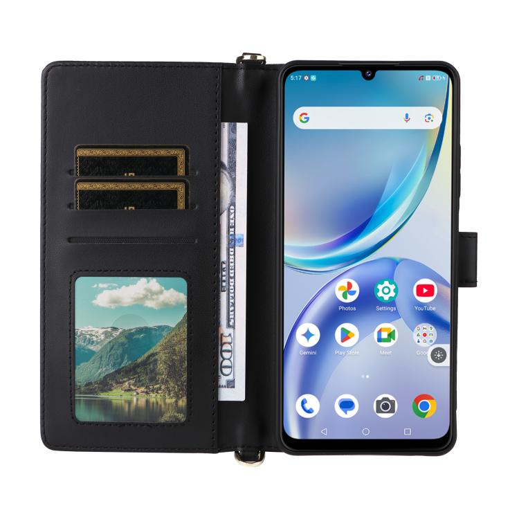 For ZTE Optus X Value 5G Multifunctional 6-Card Slots Leather Phone Case with Wrist Strap