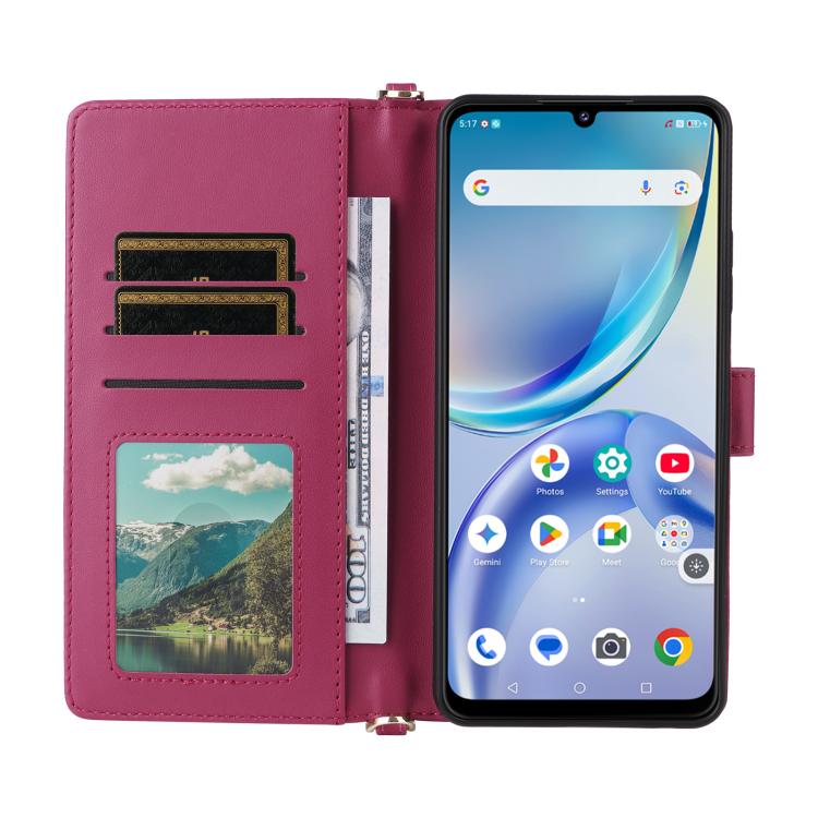 For ZTE Optus X Value 5G Multifunctional 6-Card Slots Leather Phone Case with Wrist Strap