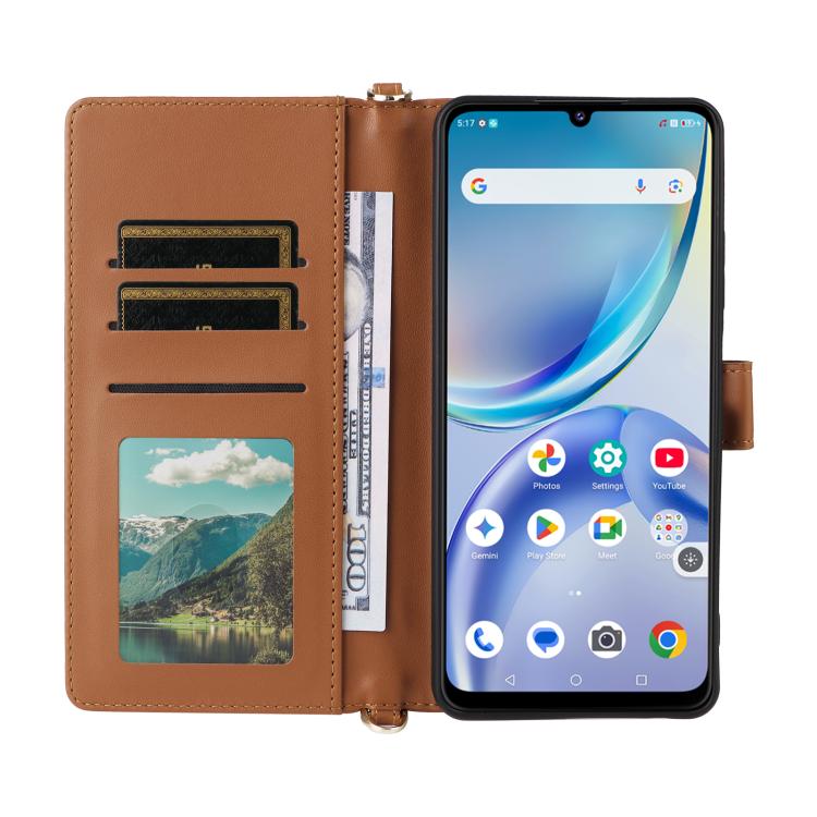 For ZTE Optus X Value 5G Multifunctional 6-Card Slots Leather Phone Case with Wrist Strap