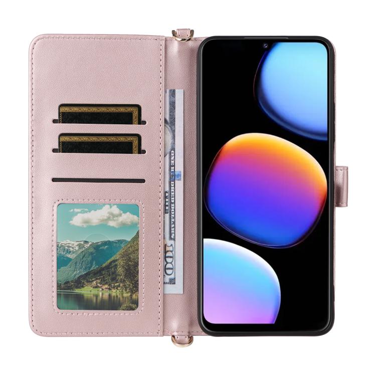 For ZTE nubia V80 Max Multifunctional 6-Card Slots Leather Phone Case with Wrist Strap