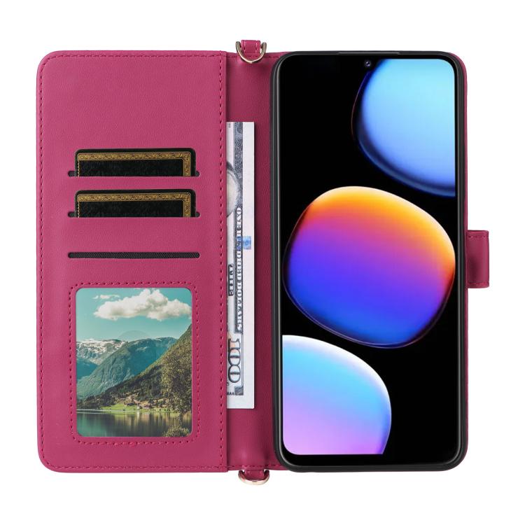 For ZTE nubia V80 Max Multifunctional 6-Card Slots Leather Phone Case with Wrist Strap