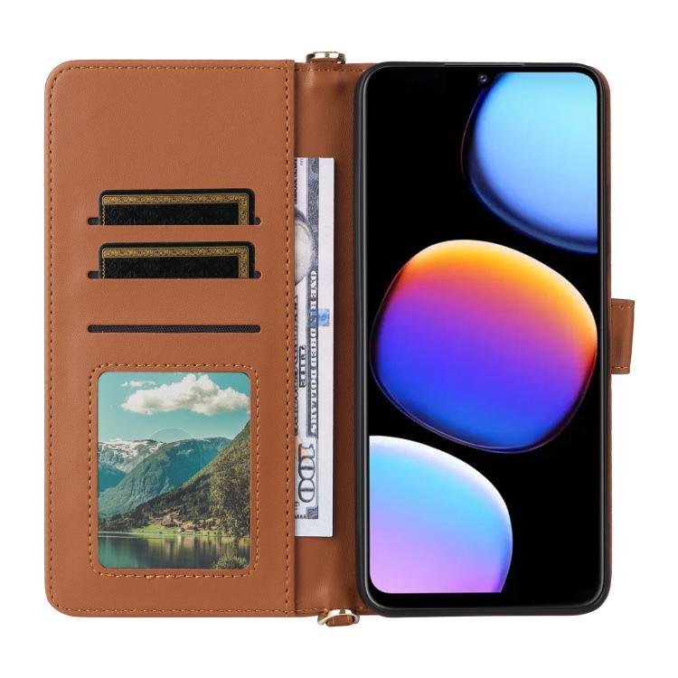 For ZTE nubia V80 Max Multifunctional 6-Card Slots Leather Phone Case with Wrist Strap