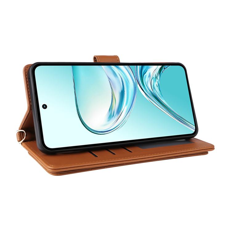 For ZTE nubia Focus 2 Ultra 5G Multifunctional 6-Card Slots Leather Phone Case with Wrist Strap