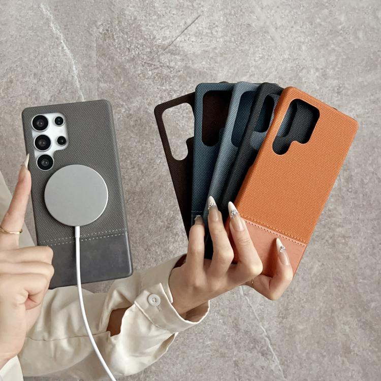 For Samsung Galaxy S24 Ultra 5G Stitching Cloth MagSafe Magnetic PC Hybrid PU Phone Case