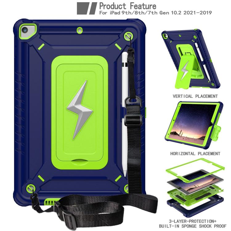 For iPad 10.2 2021 / 2020 / 2019 Armor Bolt Shape Holder Silicone Hybrid PC Tablet Case