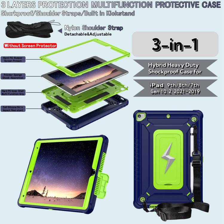 For iPad 10.2 2021 / 2020 / 2019 Armor Bolt Shape Holder Silicone Hybrid PC Tablet Case