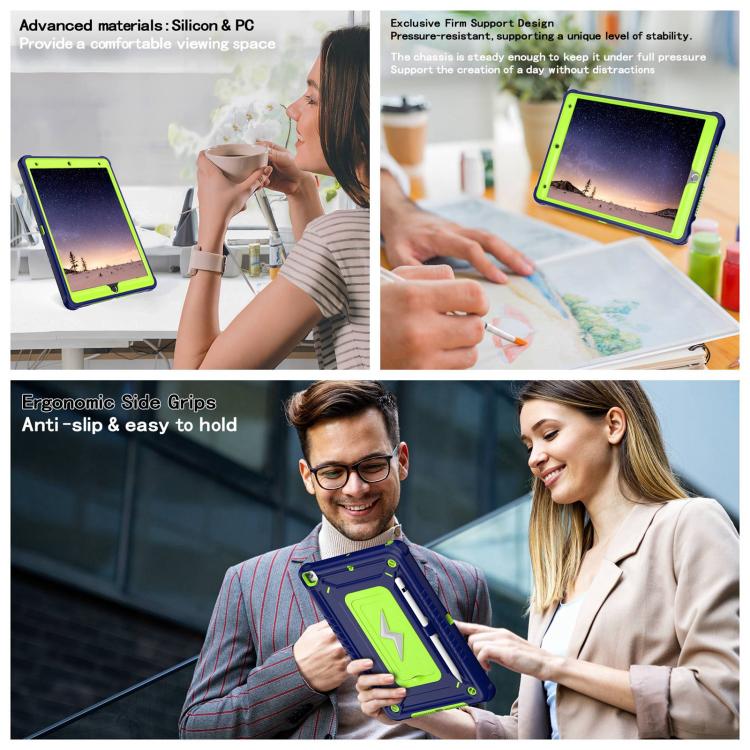 For iPad 10.2 2021 / 2020 / 2019 Armor Bolt Shape Holder Silicone Hybrid PC Tablet Case