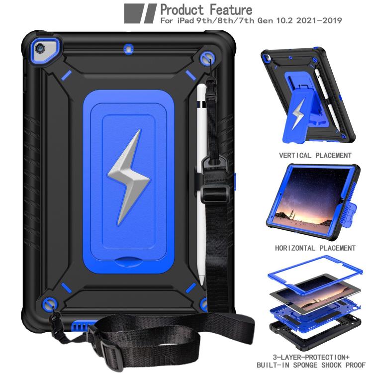 For iPad 10.2 2021 / 2020 / 2019 Armor Bolt Shape Holder Silicone Hybrid PC Tablet Case