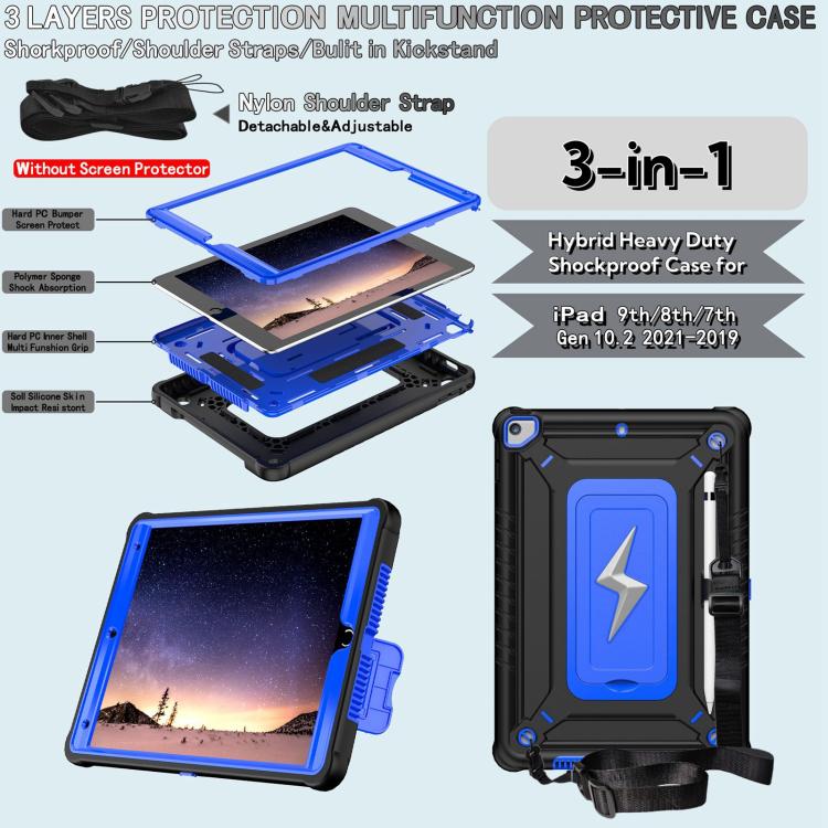 For iPad 10.2 2021 / 2020 / 2019 Armor Bolt Shape Holder Silicone Hybrid PC Tablet Case