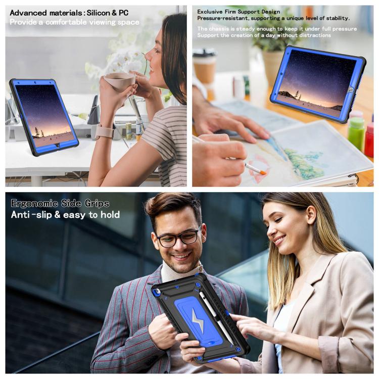 For iPad 10.2 2021 / 2020 / 2019 Armor Bolt Shape Holder Silicone Hybrid PC Tablet Case