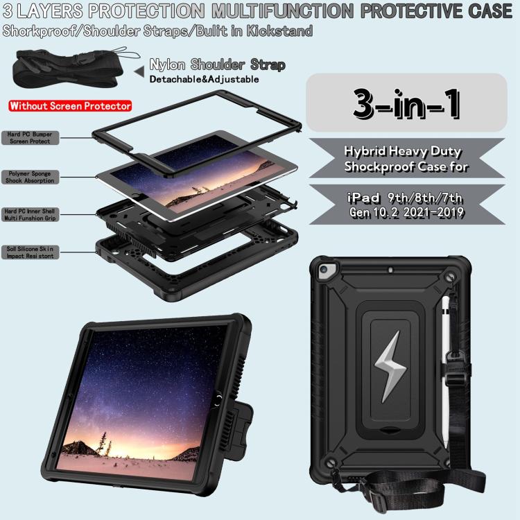 For iPad 10.2 2021 / 2020 / 2019 Armor Bolt Shape Holder Silicone Hybrid PC Tablet Case