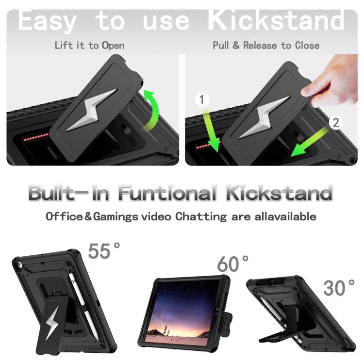 For iPad 10.2 2021 / 2020 / 2019 Armor Bolt Shape Holder Silicone Hybrid PC Tablet Case