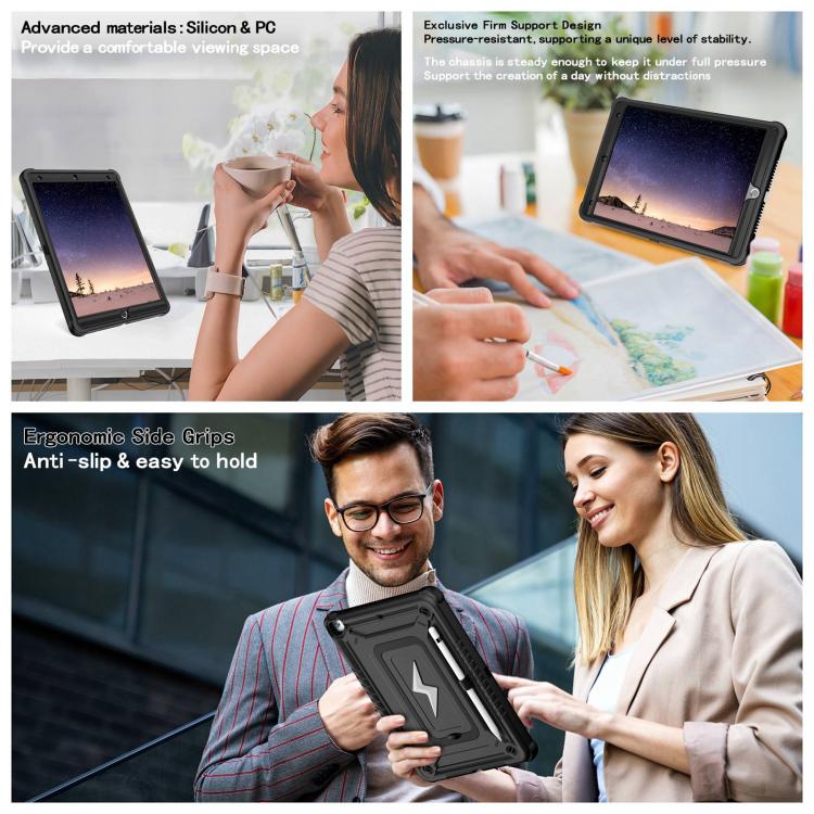 For iPad 10.2 2021 / 2020 / 2019 Armor Bolt Shape Holder Silicone Hybrid PC Tablet Case