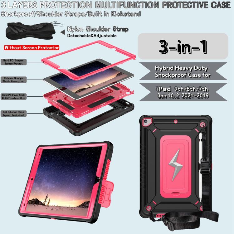For iPad 10.2 2021 / 2020 / 2019 Armor Bolt Shape Holder Silicone Hybrid PC Tablet Case