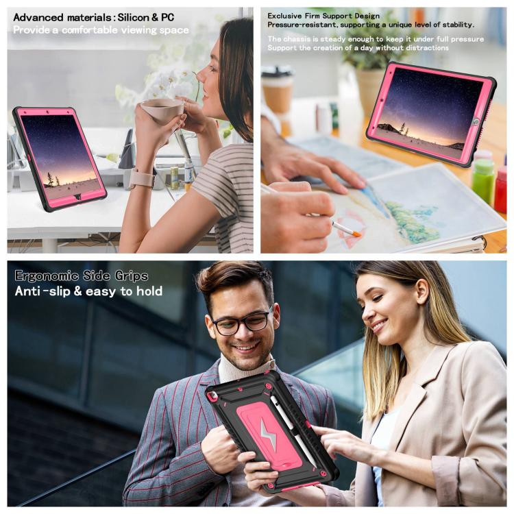 For iPad 10.2 2021 / 2020 / 2019 Armor Bolt Shape Holder Silicone Hybrid PC Tablet Case