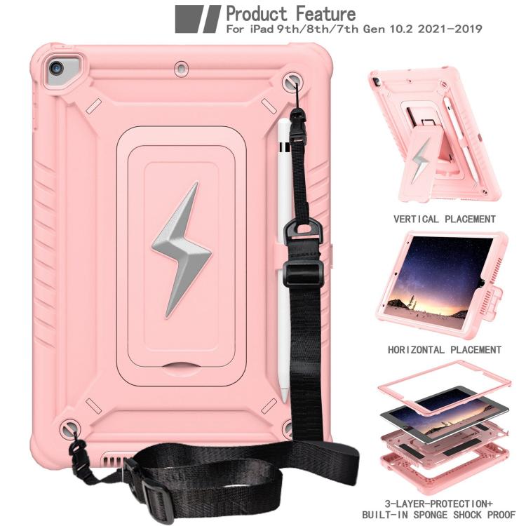 For iPad 10.2 2021 / 2020 / 2019 Armor Bolt Shape Holder Silicone Hybrid PC Tablet Case