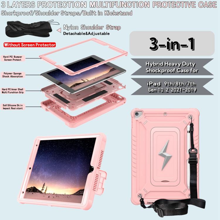For iPad 10.2 2021 / 2020 / 2019 Armor Bolt Shape Holder Silicone Hybrid PC Tablet Case