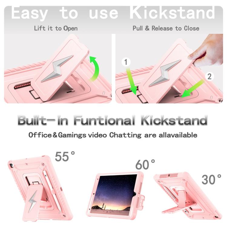 For iPad 10.2 2021 / 2020 / 2019 Armor Bolt Shape Holder Silicone Hybrid PC Tablet Case