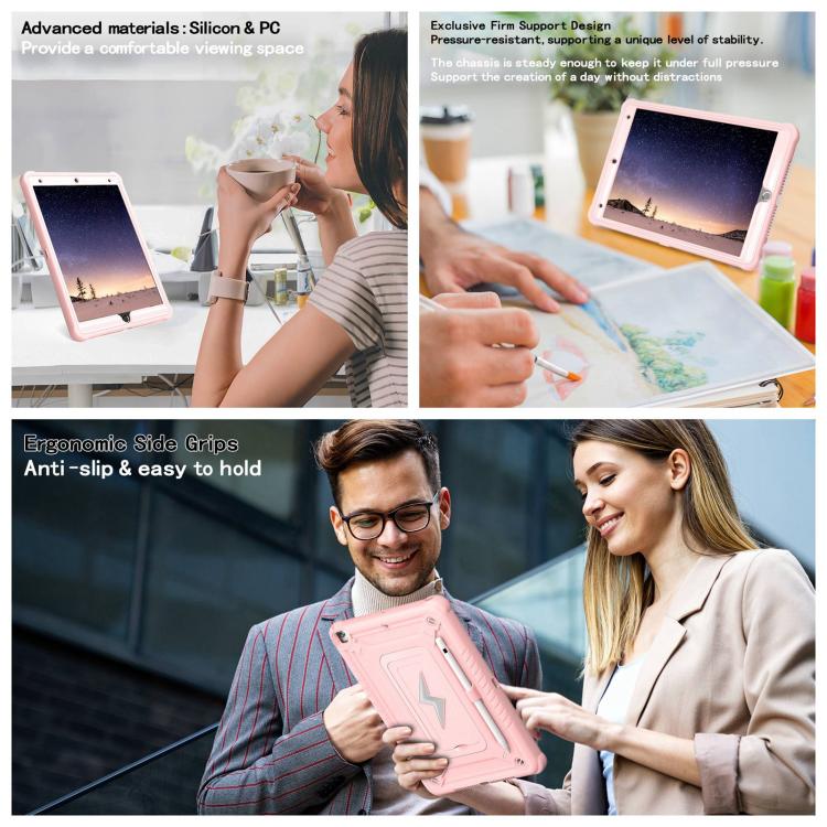 For iPad 10.2 2021 / 2020 / 2019 Armor Bolt Shape Holder Silicone Hybrid PC Tablet Case