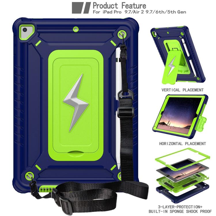 For iPad 9.7 2018 / Air / Air 2 Armor Bolt Shape Holder Silicone Hybrid PC Tablet Case