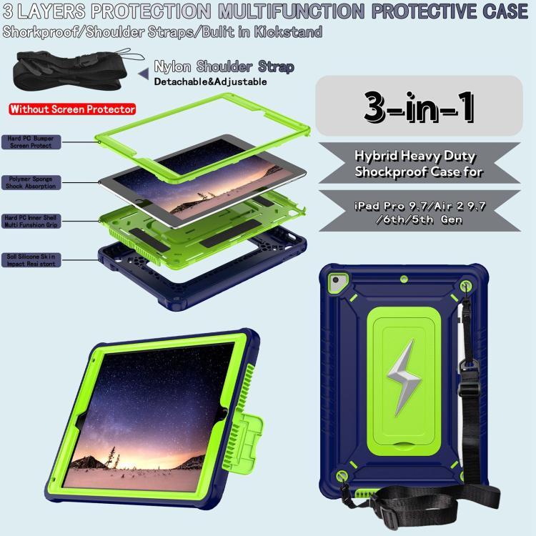 For iPad 9.7 2018 / Air / Air 2 Armor Bolt Shape Holder Silicone Hybrid PC Tablet Case
