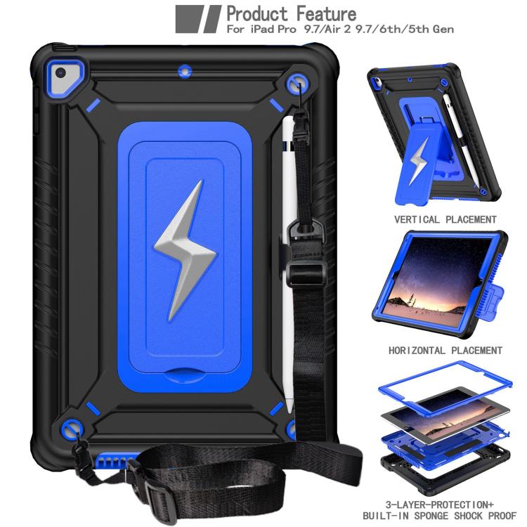 For iPad 9.7 2018 / Air / Air 2 Armor Bolt Shape Holder Silicone Hybrid PC Tablet Case