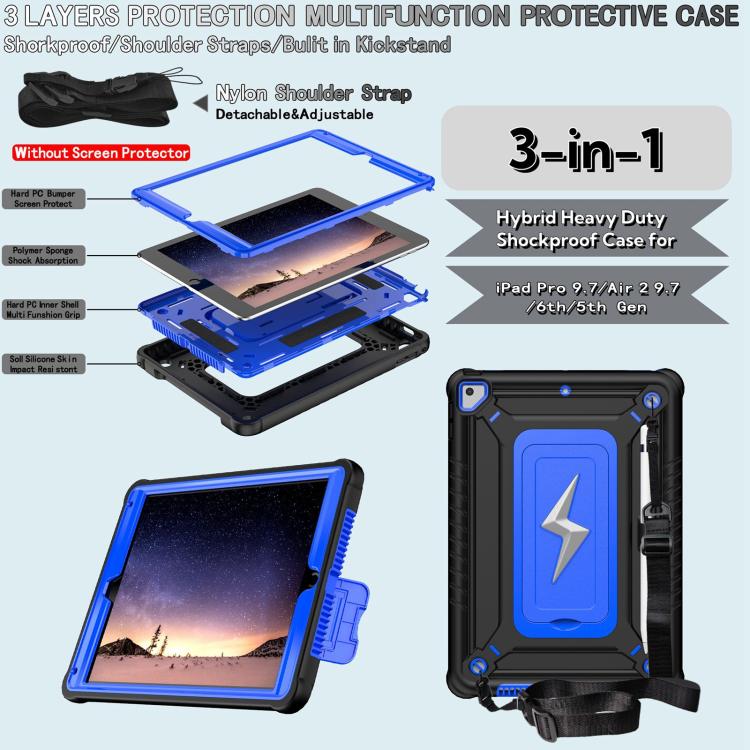 For iPad 9.7 2018 / Air / Air 2 Armor Bolt Shape Holder Silicone Hybrid PC Tablet Case