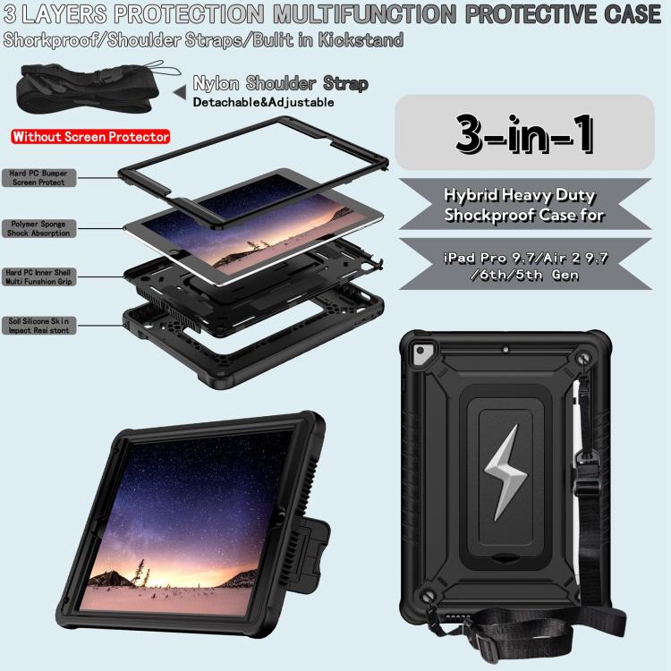 For iPad 9.7 2018 / Air / Air 2 Armor Bolt Shape Holder Silicone Hybrid PC Tablet Case