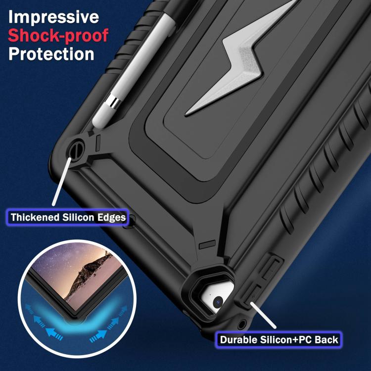 For iPad 9.7 2018 / Air / Air 2 Armor Bolt Shape Holder Silicone Hybrid PC Tablet Case