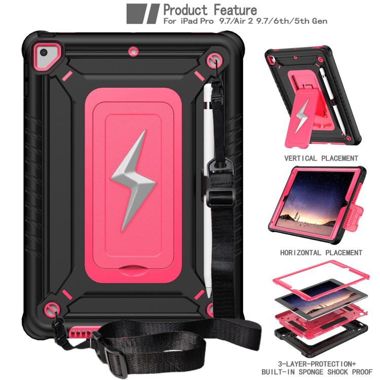 For iPad 9.7 2018 / Air / Air 2 Armor Bolt Shape Holder Silicone Hybrid PC Tablet Case