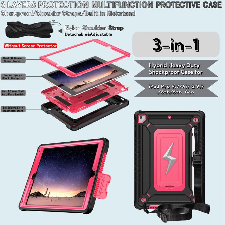 For iPad 9.7 2018 / Air / Air 2 Armor Bolt Shape Holder Silicone Hybrid PC Tablet Case