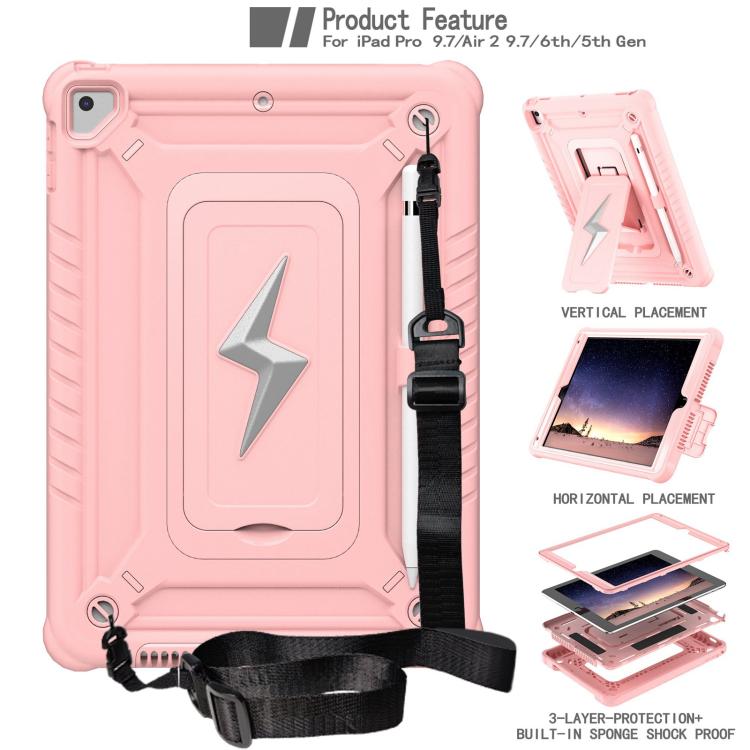 For iPad 9.7 2018 / Air / Air 2 Armor Bolt Shape Holder Silicone Hybrid PC Tablet Case