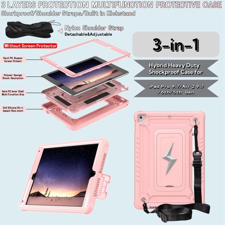 For iPad 9.7 2018 / Air / Air 2 Armor Bolt Shape Holder Silicone Hybrid PC Tablet Case
