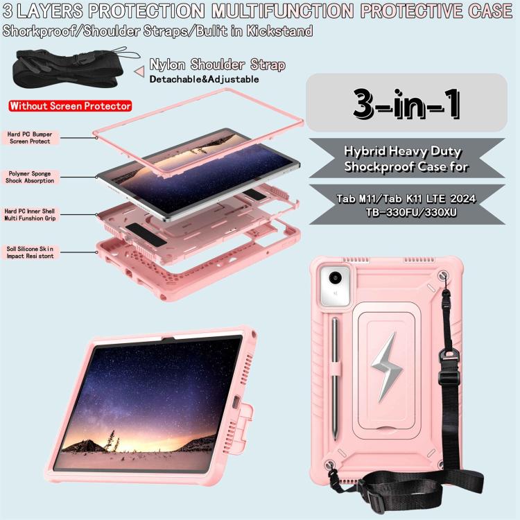 For Lenovo Tab M11 / Xiaoxin Pad 11 2024 Armor Bolt Shape Holder Silicone Hybrid PC Tablet Case