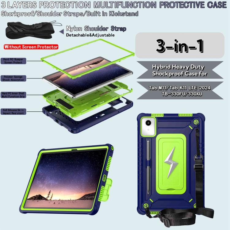 For Lenovo Tab M11 / Xiaoxin Pad 11 2024 Armor Bolt Shape Holder Silicone Hybrid PC Tablet Case