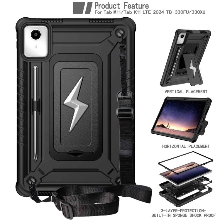 For Lenovo Tab M11 / Xiaoxin Pad 11 2024 Armor Bolt Shape Holder Silicone Hybrid PC Tablet Case