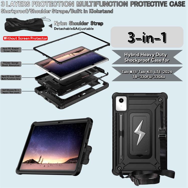 For Lenovo Tab M11 / Xiaoxin Pad 11 2024 Armor Bolt Shape Holder Silicone Hybrid PC Tablet Case