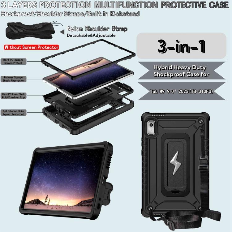 For Lenovo Tab M9 2023 Armor Bolt Shape Holder Silicone Hybrid PC Tablet Case