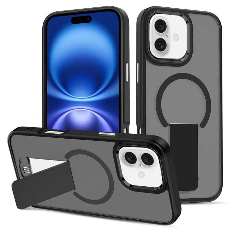 For iPhone 16 Plus Skin Feel Invisible Kickstand MagSafe Phone Case