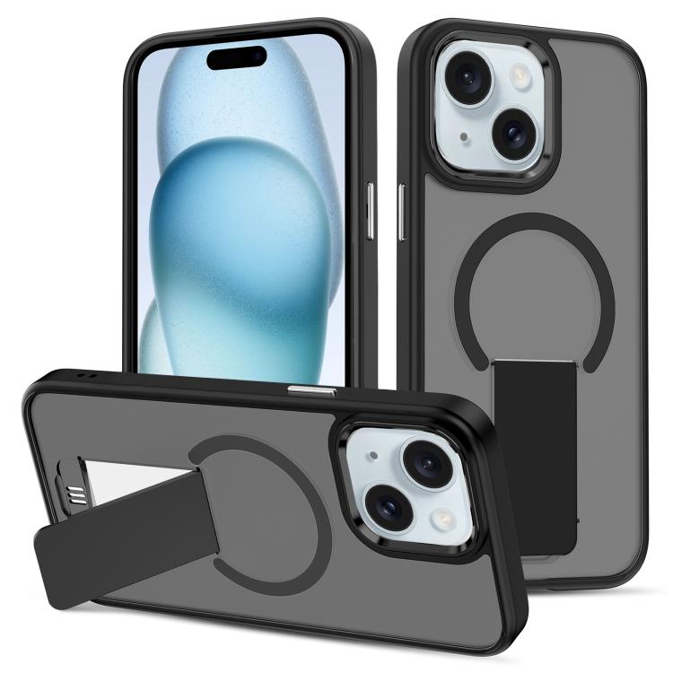 For iPhone 15 Plus Skin Feel Invisible Kickstand MagSafe Phone Case