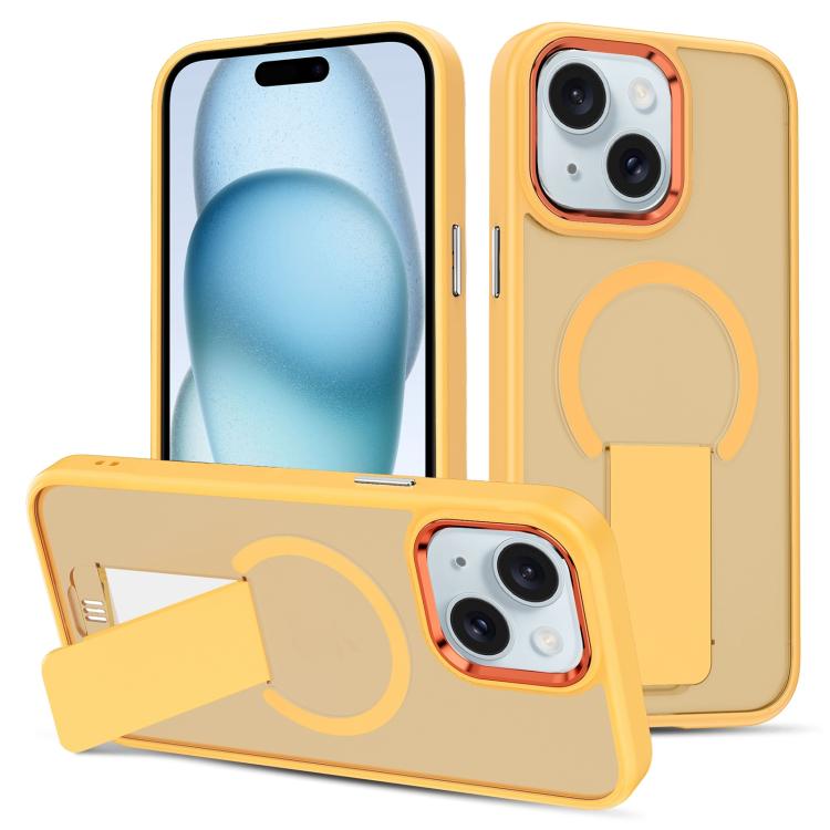 For iPhone 15 Skin Feel Invisible Kickstand MagSafe Phone Case