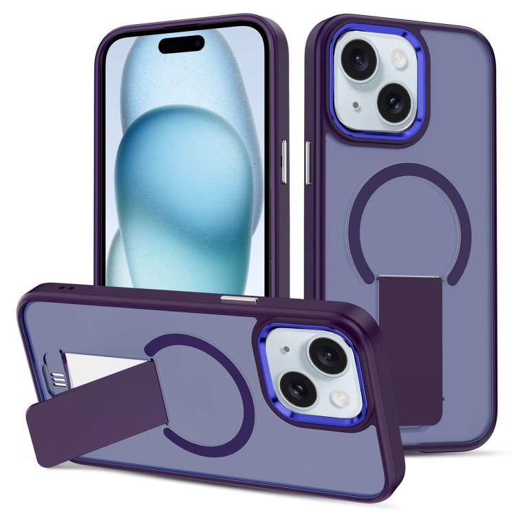 For iPhone 15 Skin Feel Invisible Kickstand MagSafe Phone Case