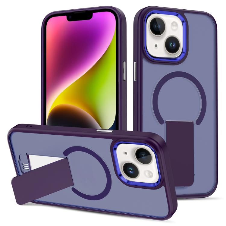 For iPhone 14 Plus Skin Feel Invisible Kickstand MagSafe Phone Case