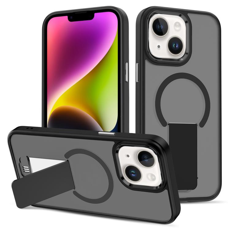 For iPhone 14 Skin Feel Invisible Kickstand MagSafe Phone Case