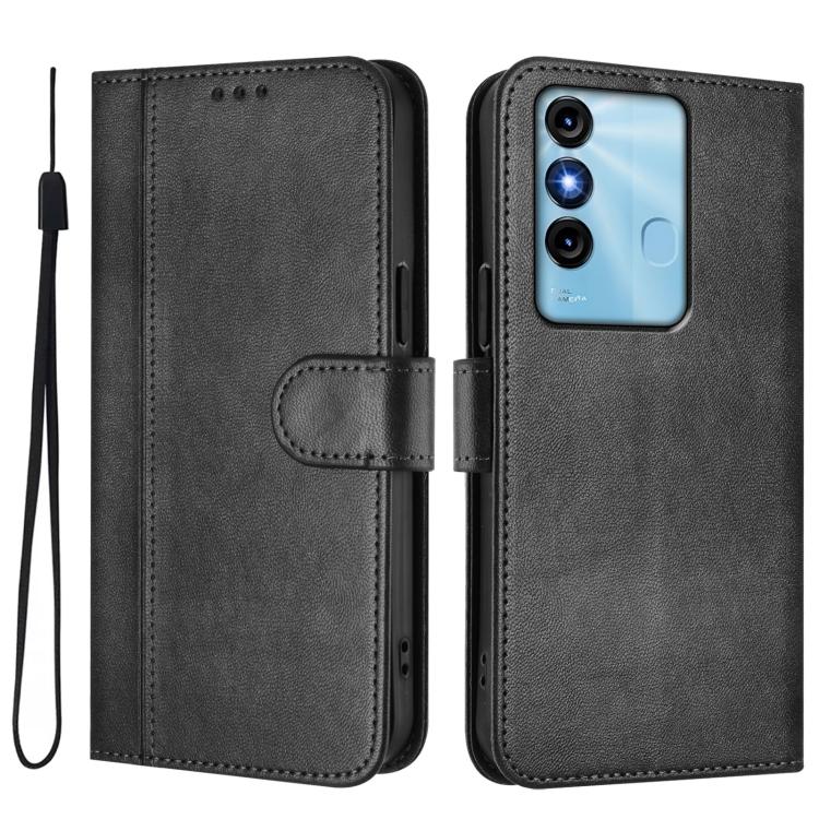 For itel P38 Line Splicing Buckle Retro Leather Phone Case