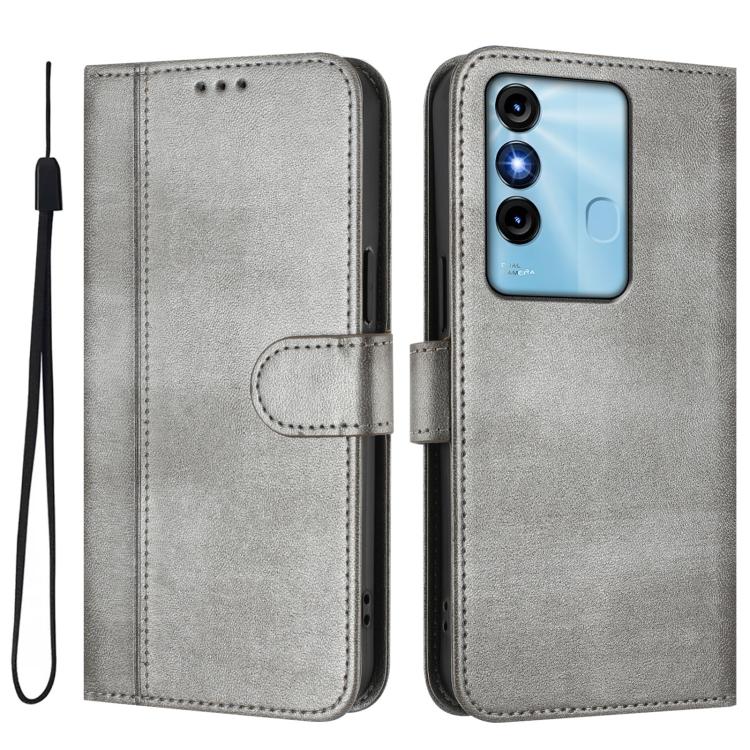 For itel P38 Line Splicing Buckle Retro Leather Phone Case