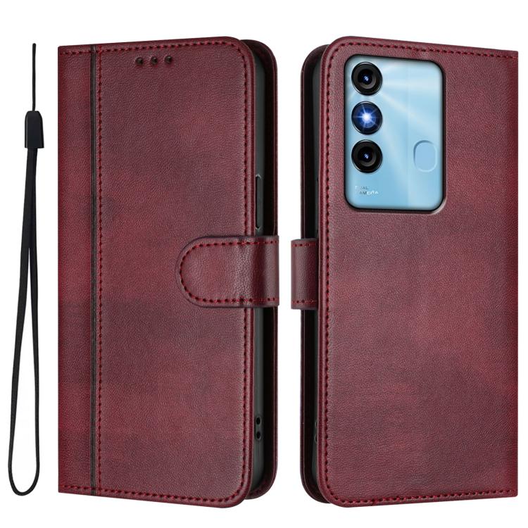 For itel P38 Line Splicing Buckle Retro Leather Phone Case